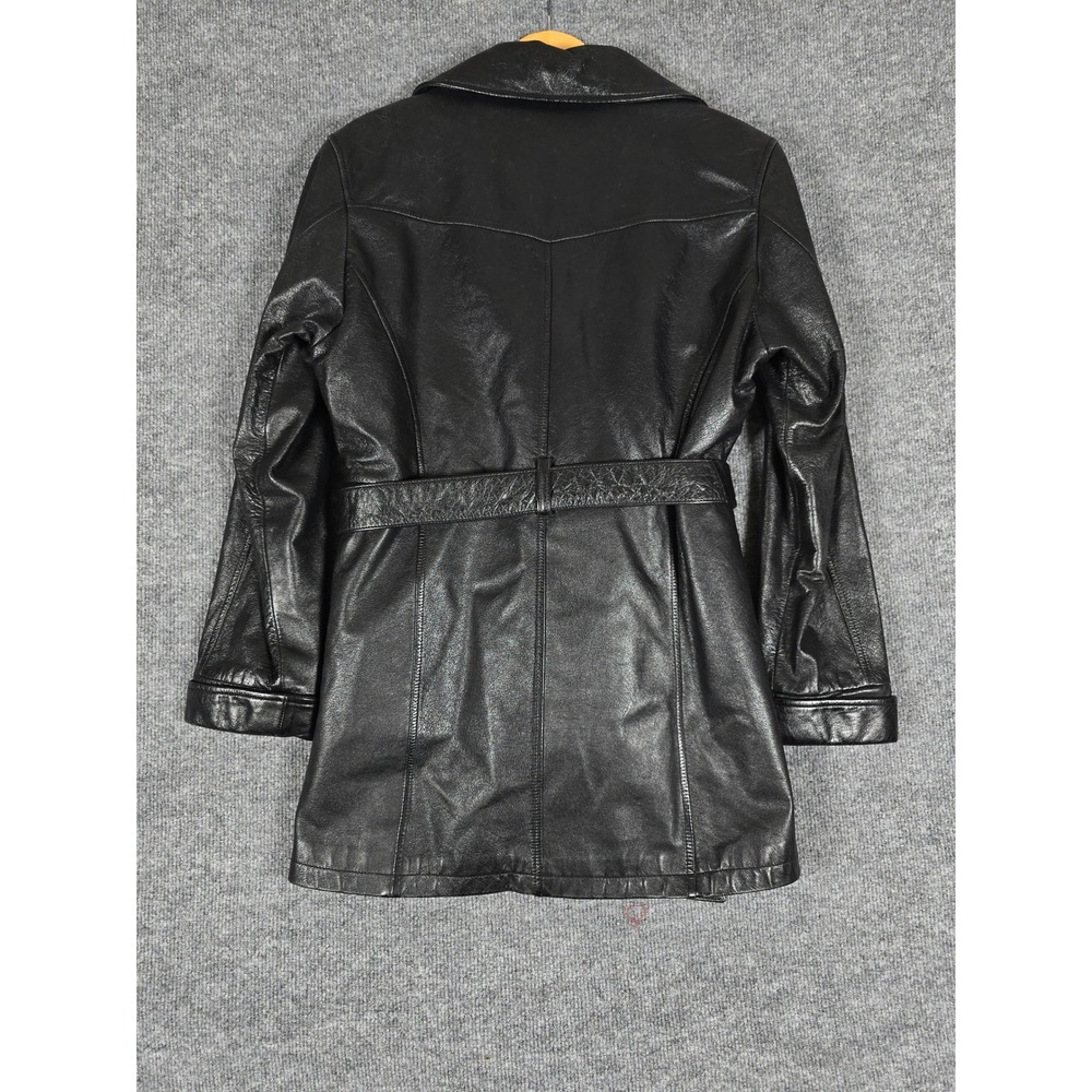 Wilsons Leather Trench Coat Belted Black Women's Size Small Thinsulate Lined - Picture 8 of 15